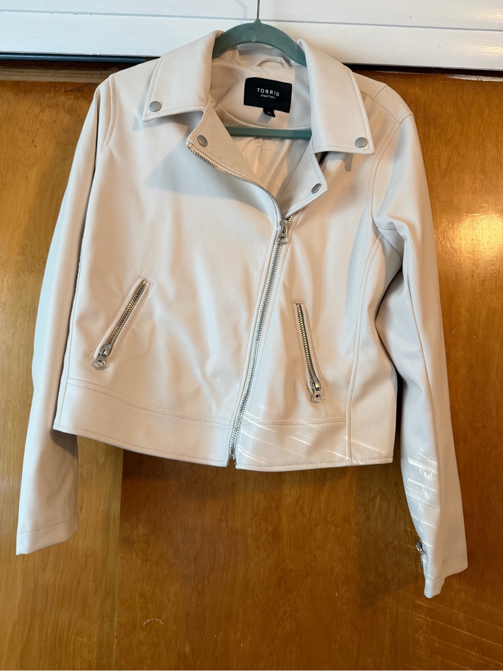 torrid Cream Faux Leather Moto Jacket with Silver Hardware